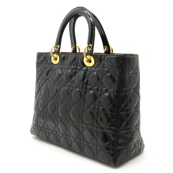 Dior Handbag Leather Enamel Black  Lady Christian  Patent - Picture 1 of 9